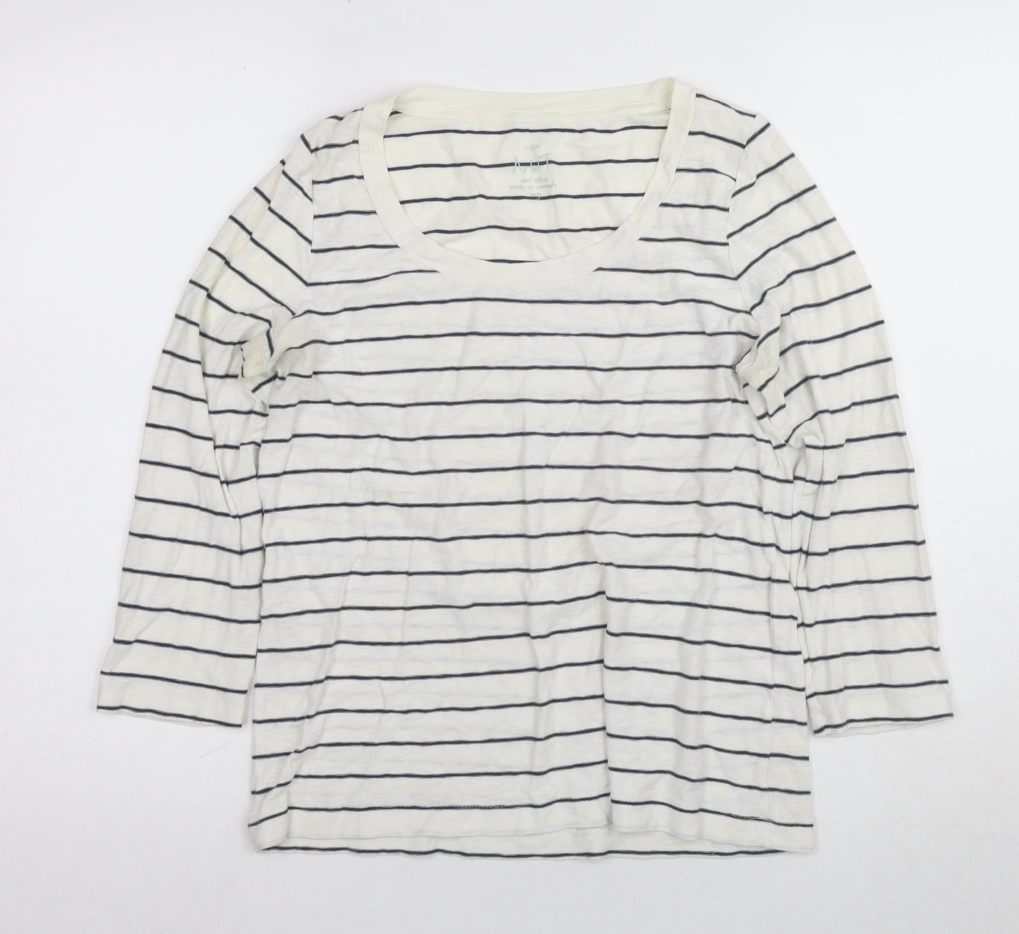 J.CREW Women's White Striped T-Shirt, Size L, Classic Style