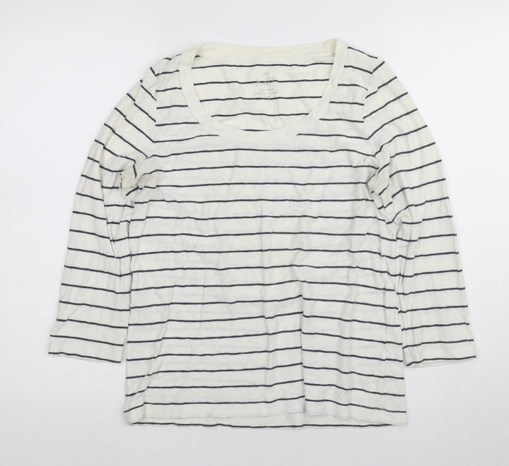 J.CREW Women's White Striped T-Shirt, Size L, Classic Style