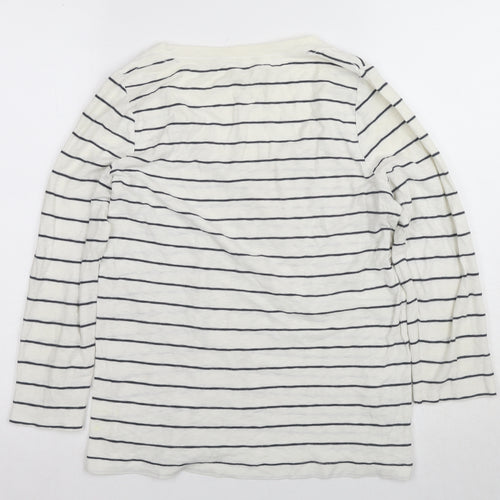 J.CREW Women's White Striped T-Shirt, Size L, Classic Style