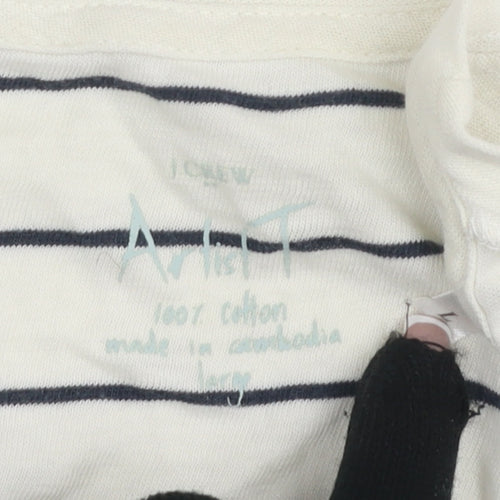 J.CREW Women's White Striped T-Shirt, Size L, Classic Style