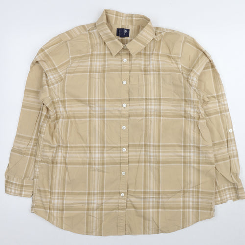 Lands' End Men Beige Plaid Casual Shirt XL