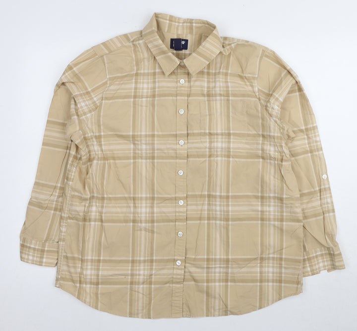 Lands' End Men Beige Plaid Casual Shirt XL