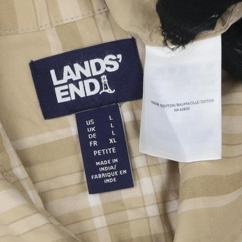 Lands' End Men Beige Plaid Casual Shirt XL