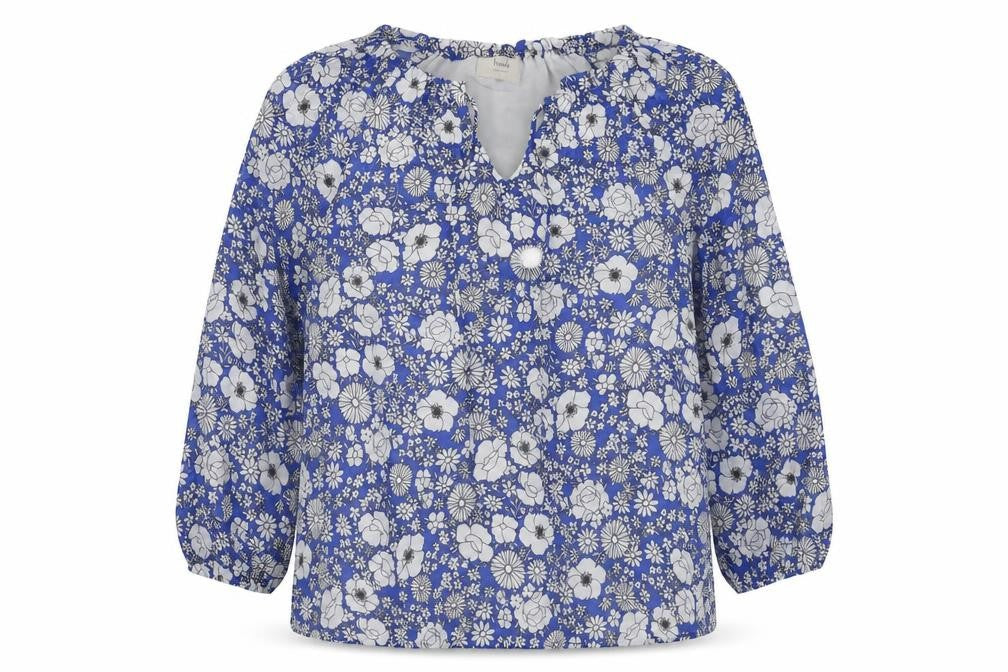 Front view of Lush Women's Blue Floral Tunic Blouse -, size S
