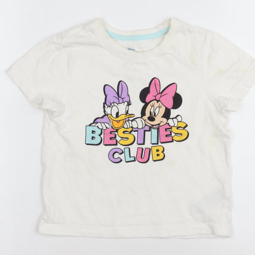 Disney Girls White Graphic Print T-Shirt, 3-4 Years, Casual Wear