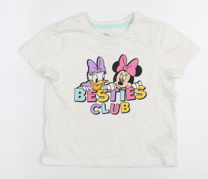 Disney Girls White Graphic Print T-Shirt, 3-4 Years, Casual Wear