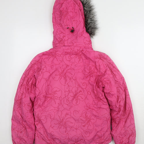 Tog24 Girls Pink Floral Puffer Jacket with Fur Trim