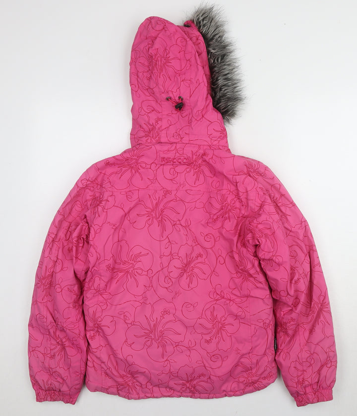 Tog24 Girls Pink Floral Puffer Jacket with Fur Trim
