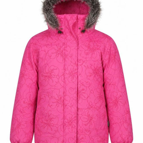 Tog24 Girls Pink Floral Puffer Jacket with Fur Trim