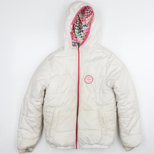 Decathlon Girls White Puffer Jacket, 12 Years, Hooded