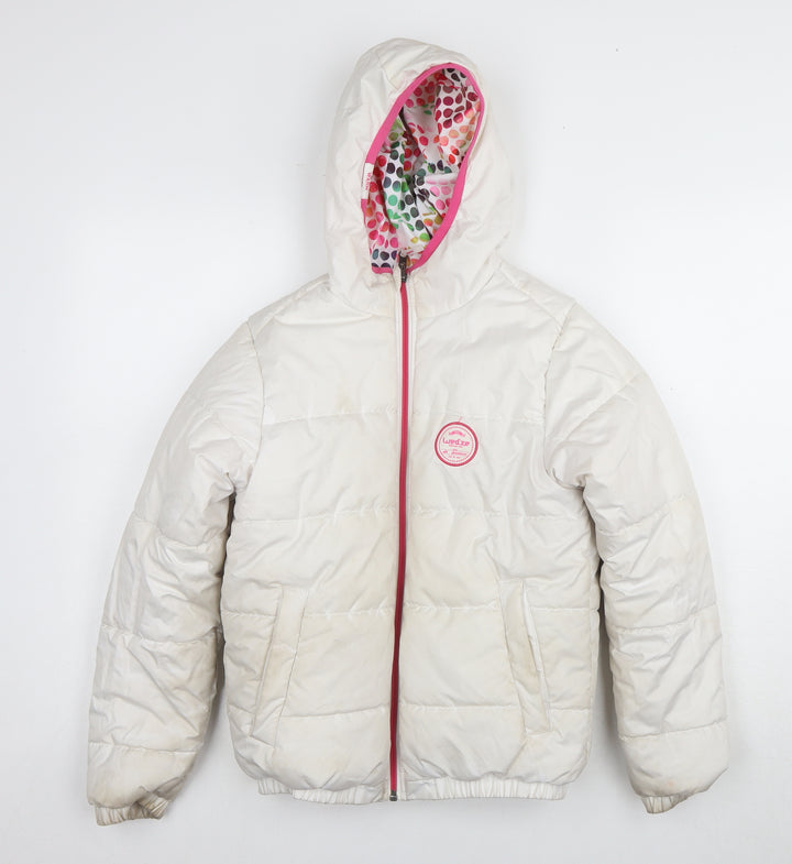 Decathlon Girls White Puffer Jacket, 12 Years, Hooded