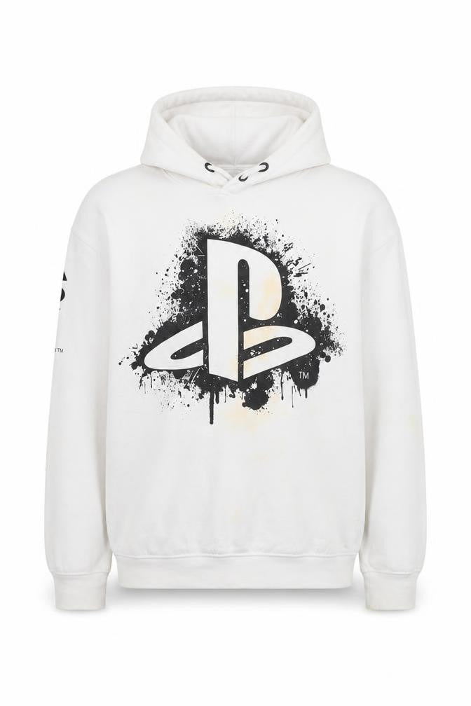 Front view of H&M boys’' white playstation pullover hoodie 10-12 years