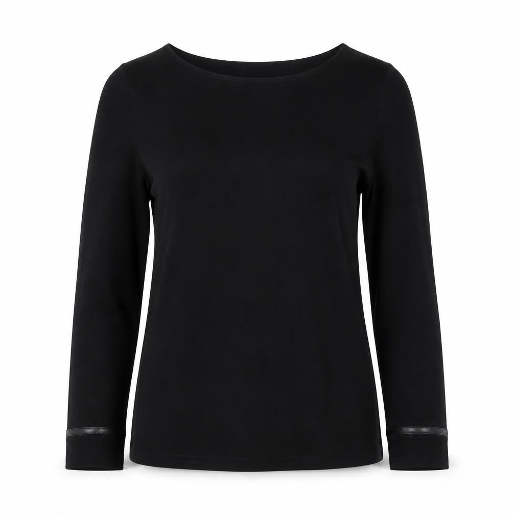 Front view of Shubette London Black Women's, size 10, Basic Boat Neck Blouse