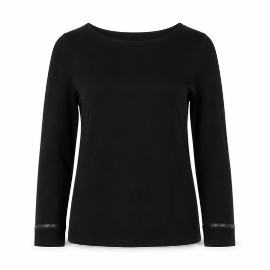 Front view of Shubette London Black Women's, size 10, Basic Boat Neck Blouse