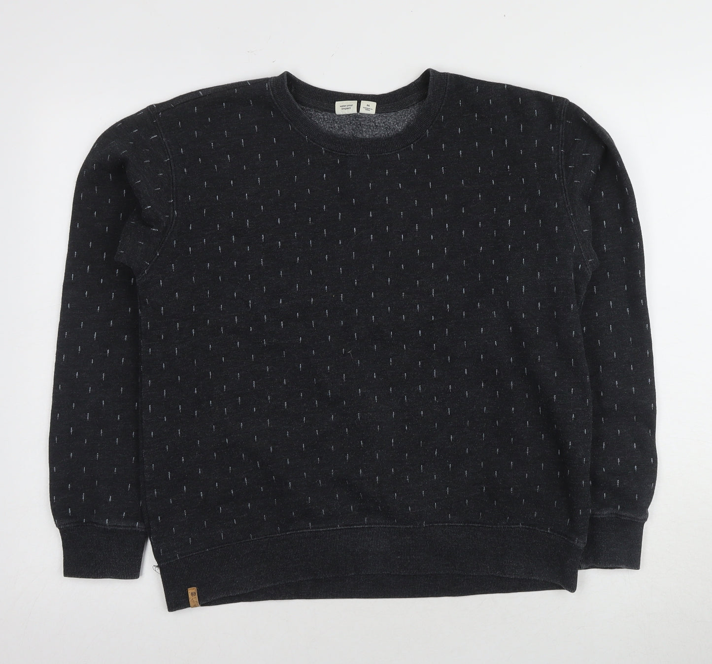 Men's Black Pullover Sweatshirt, Knit Fabric - Medium