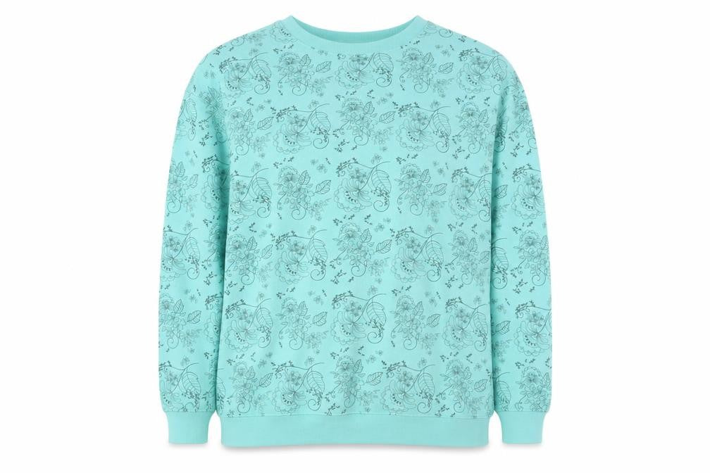Front view of Damart Women’s Blue Floral Pullover Sweatshirt, size M