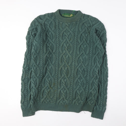 Jumpers Men Green XL Cable-Knit Cotton Pullover