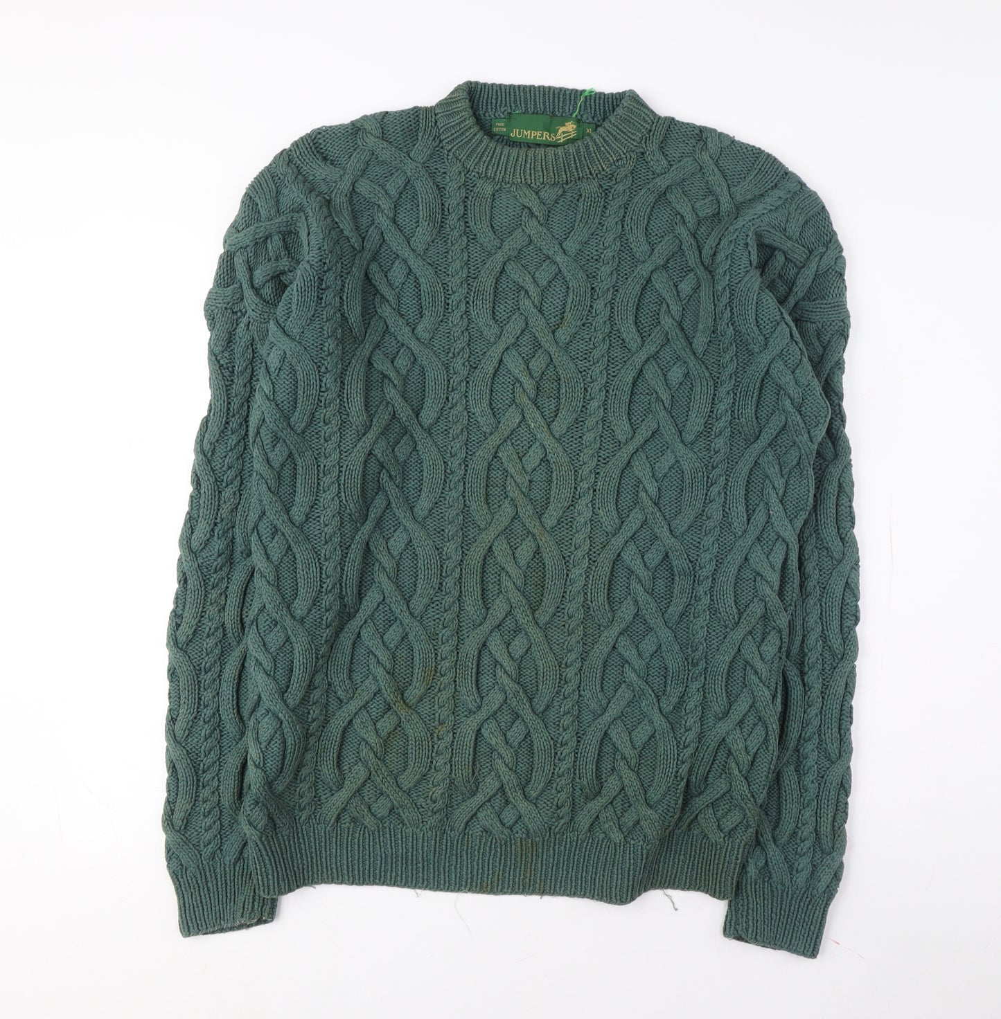 Jumpers Men Green XL Cable-Knit Cotton Pullover