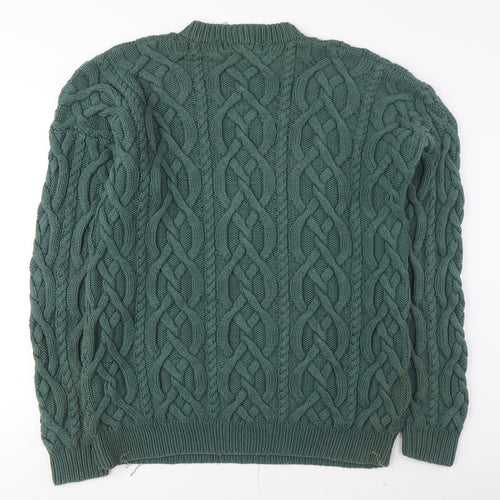 Jumpers Men Green XL Cable-Knit Cotton Pullover