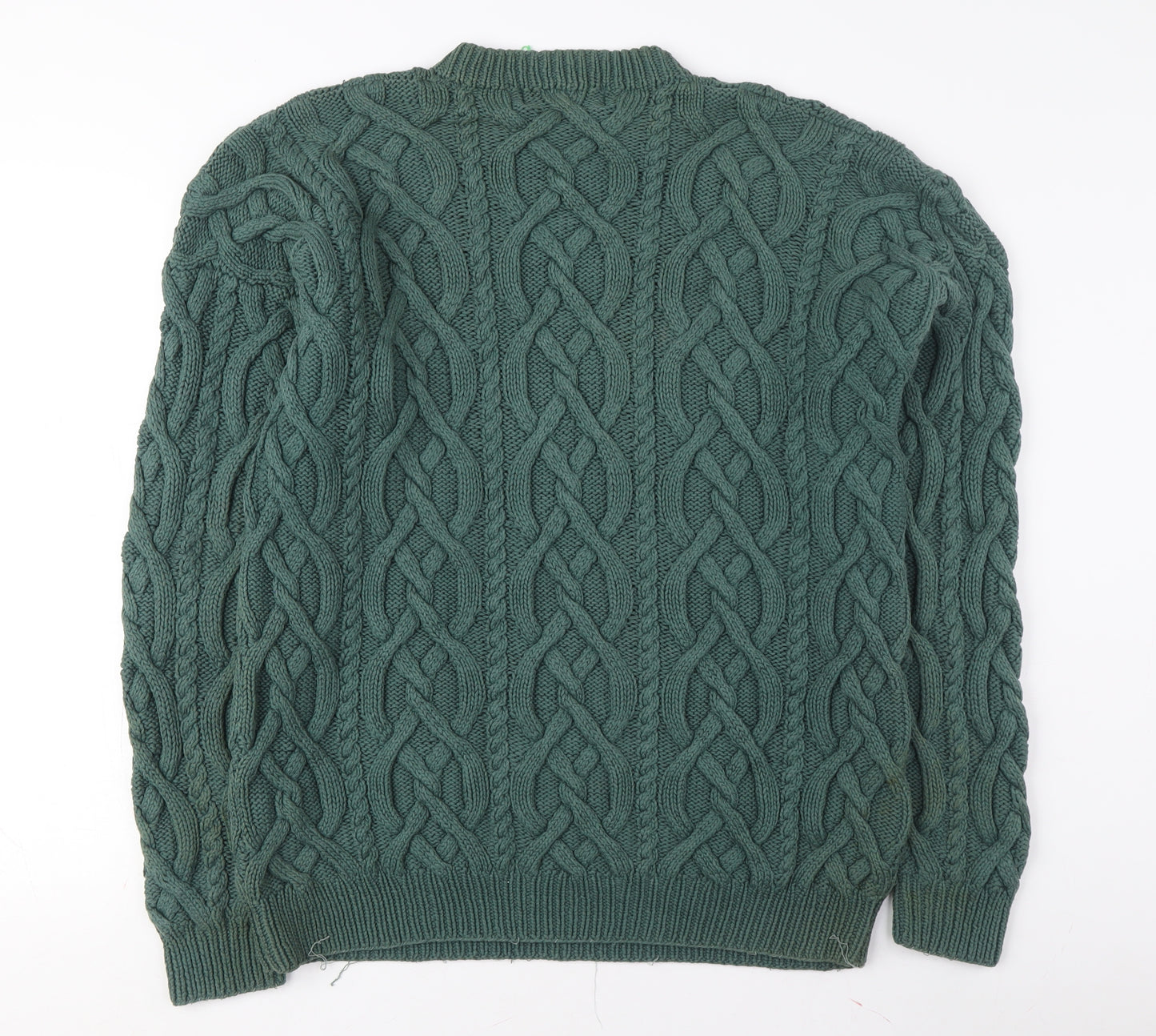 Jumpers Men Green XL Cable-Knit Cotton Pullover