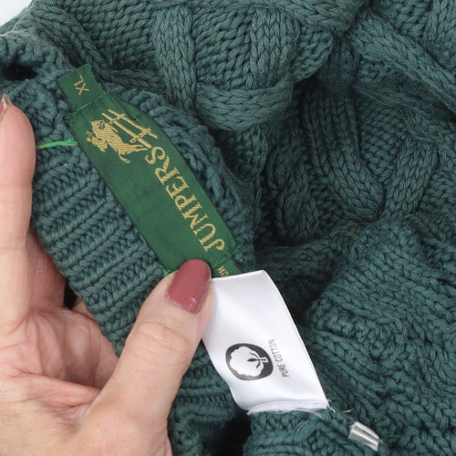 Jumpers Men Green XL Cable-Knit Cotton Pullover