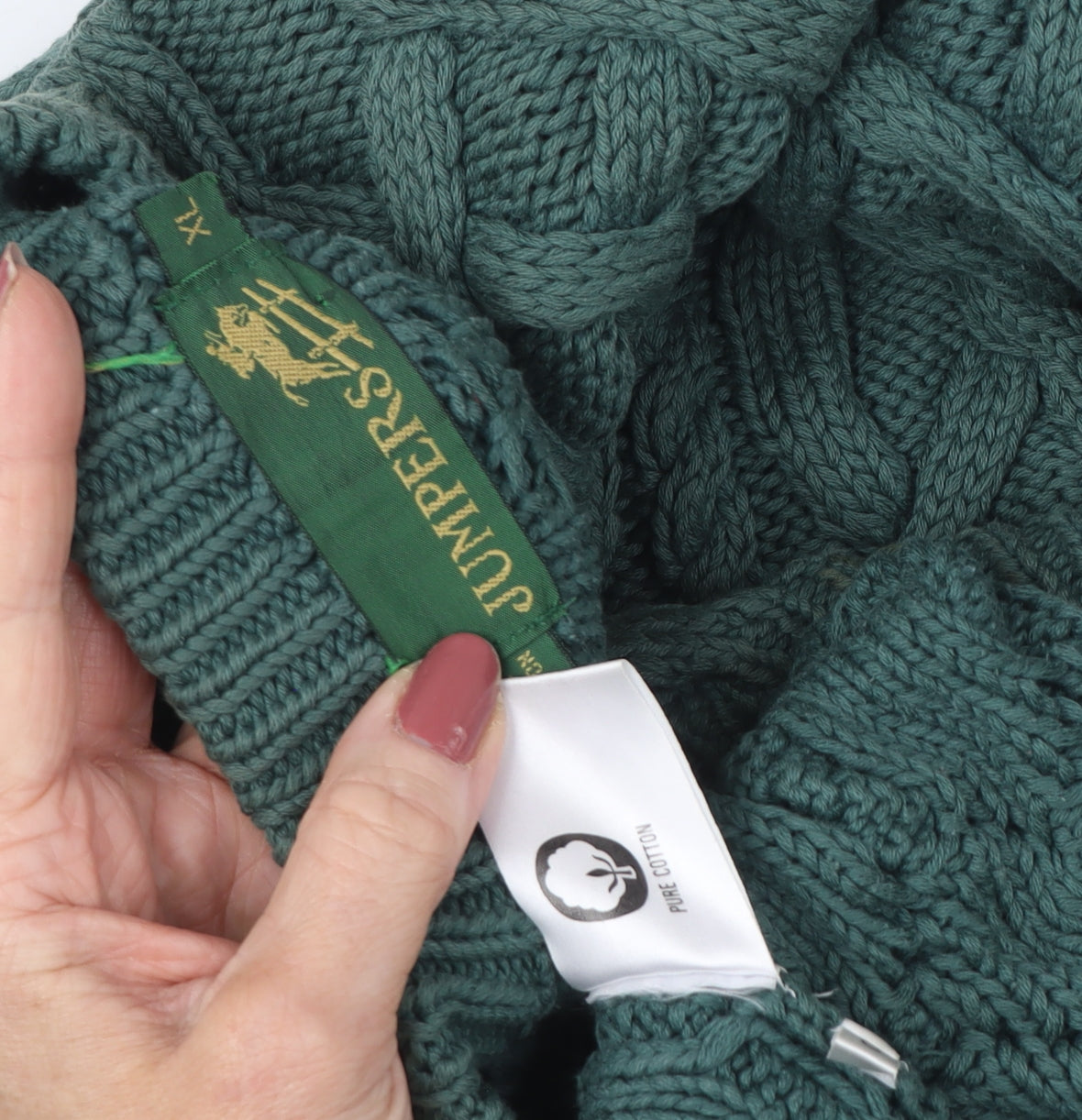 Jumpers Men Green XL Cable-Knit Cotton Pullover