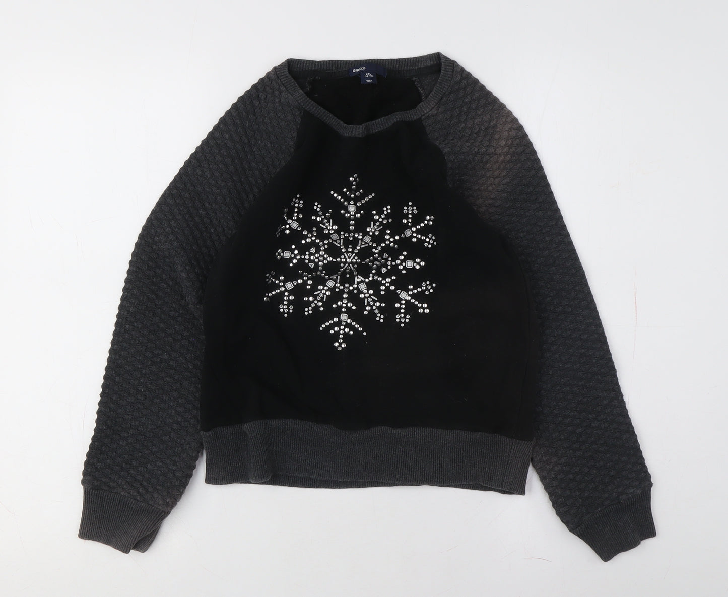 Gap Girls Black Snowflake Pullover Sweatshirt 10 Years