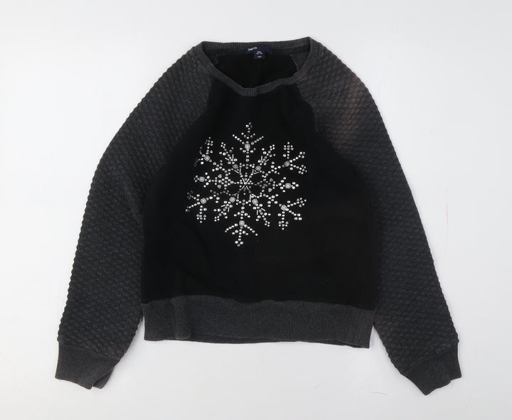 Gap Girls Black Snowflake Pullover Sweatshirt 10 Years