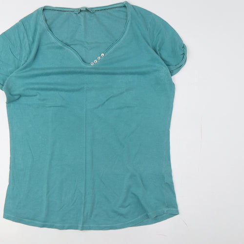 Fat Face Women's Blue V-Neck T-Shirt Size 14