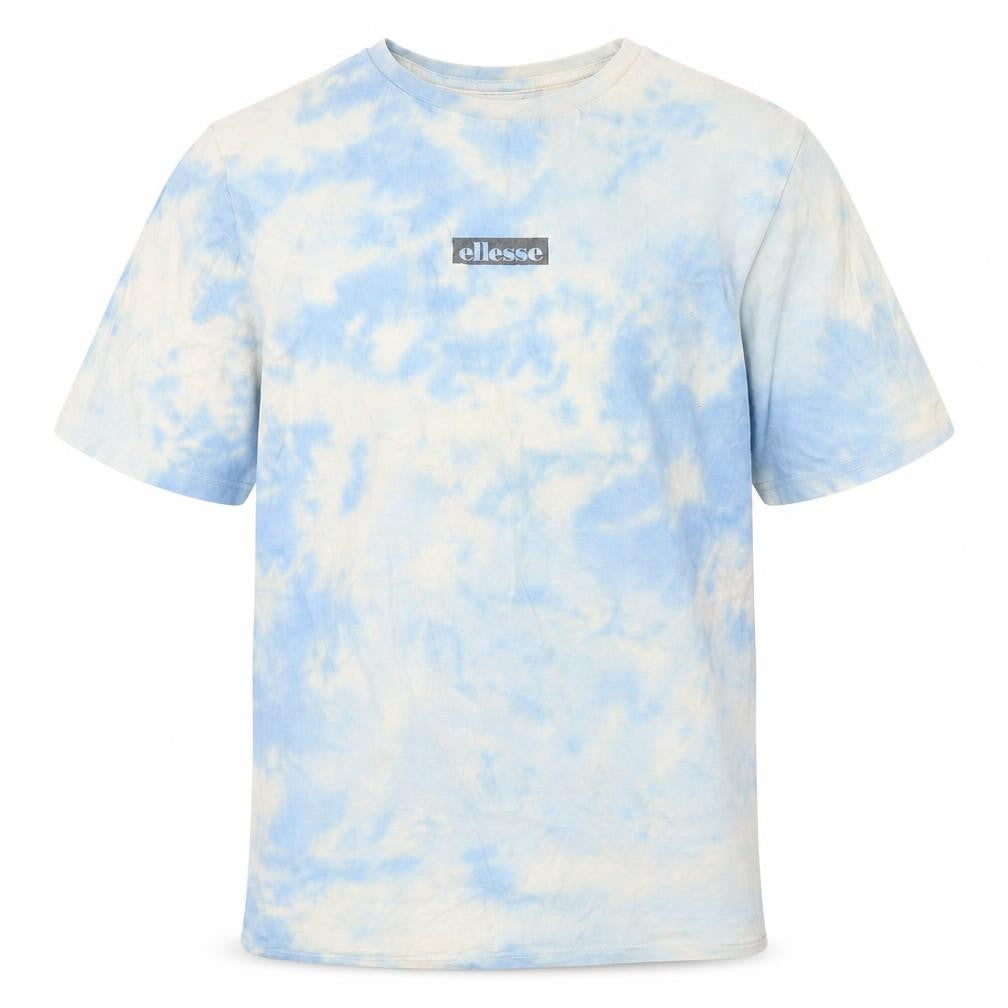 Front view of Ellesse Men's Blue Tie-Dye Logo T-Shirt, size M