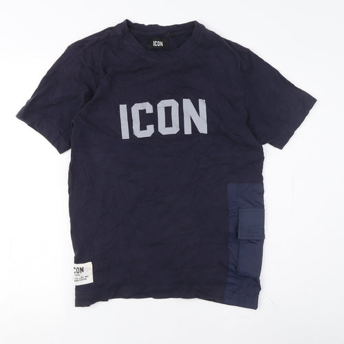 ICON Men's Blue Crew Neck Logo T-Shirt Short Sleeve S