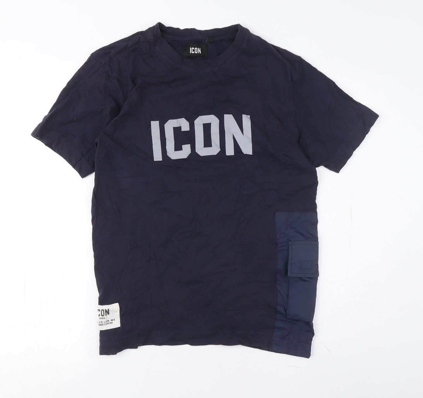 ICON Men's Blue Crew Neck Logo T-Shirt Short Sleeve S