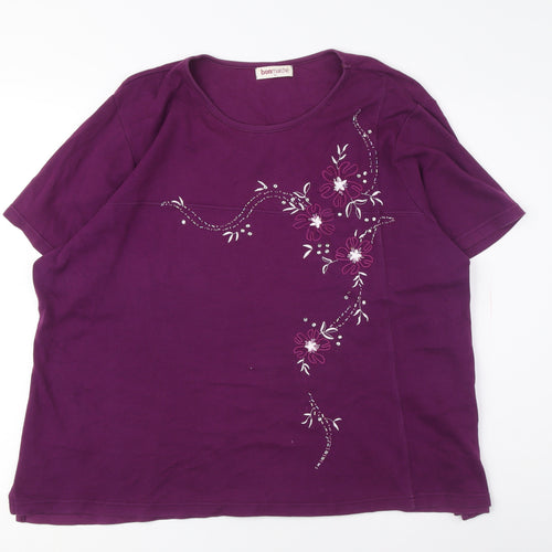Bonmarche Women's Purple Cotton T-Shirt, XL, Embroidered