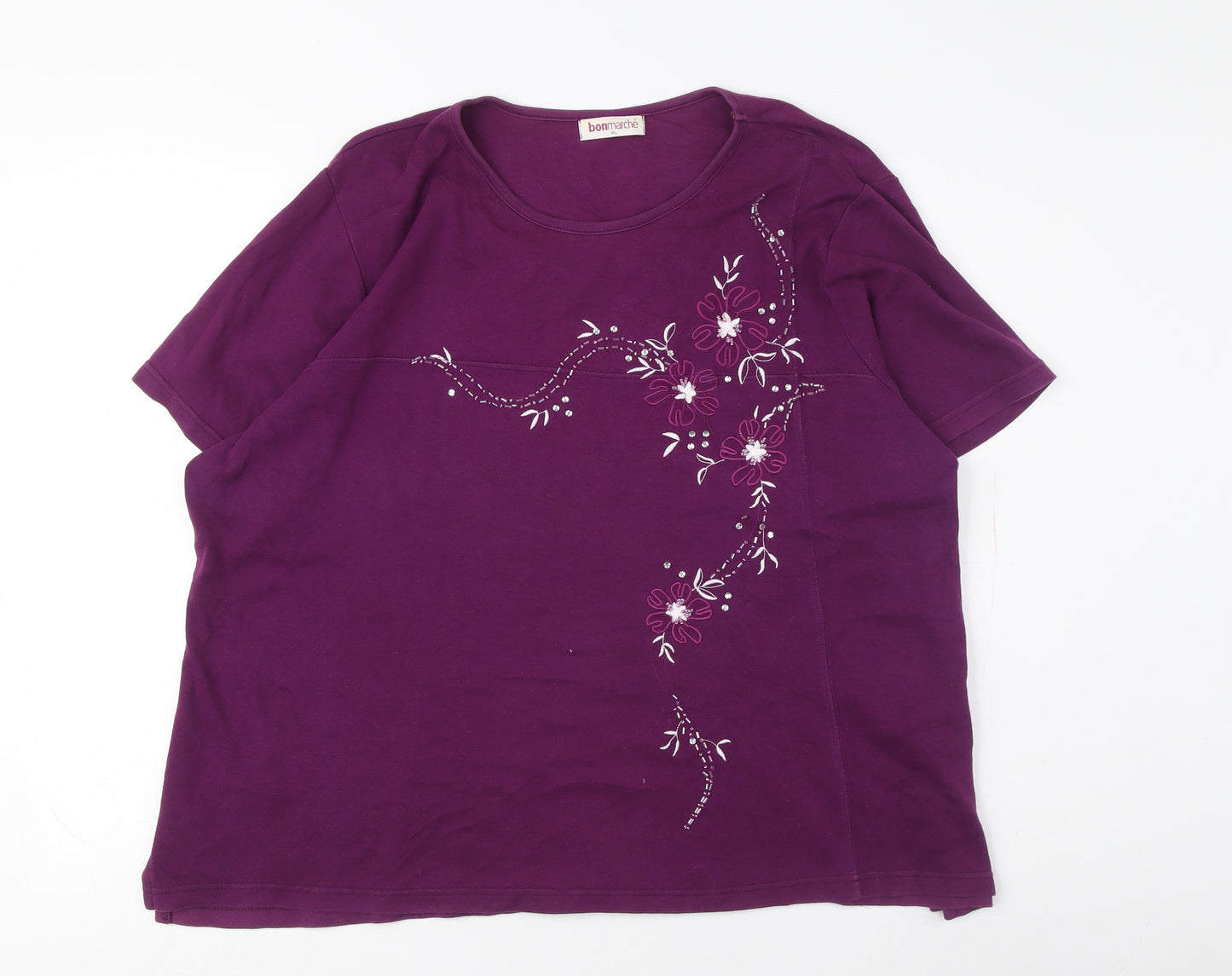 Bonmarche Women's Purple Cotton T-Shirt, XL, Embroidered