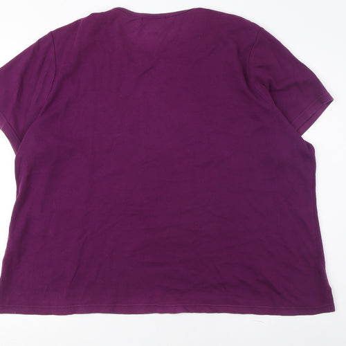 Bonmarche Women's Purple Cotton T-Shirt, XL, Embroidered