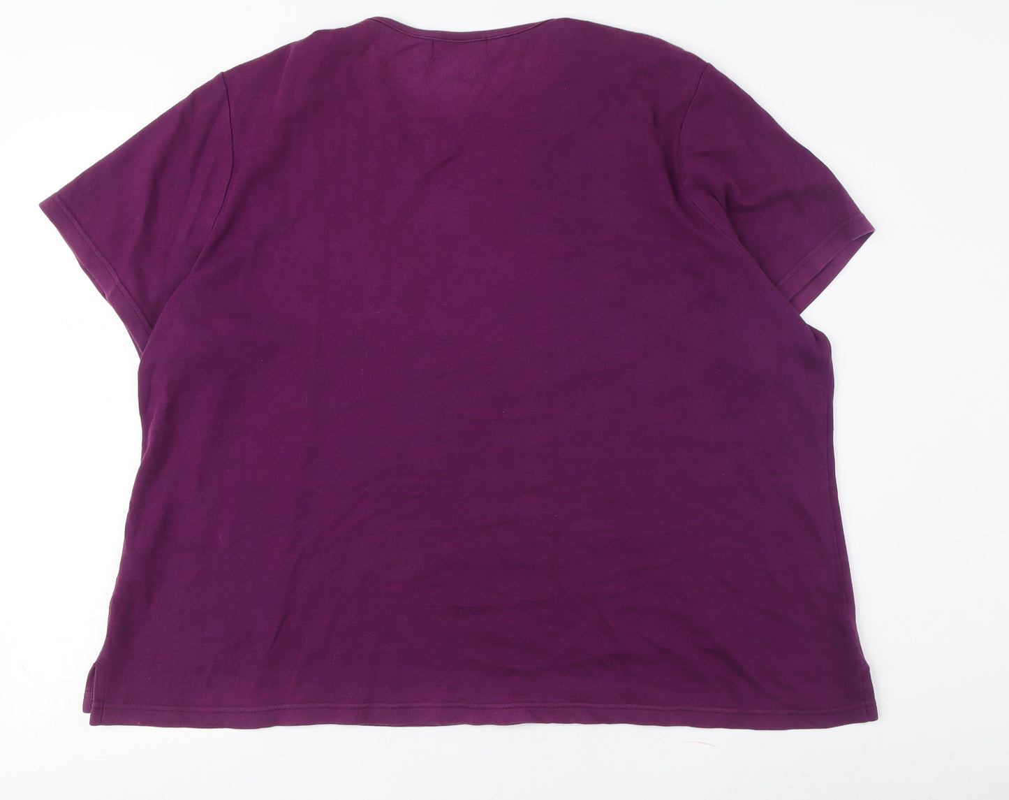 Bonmarche Women's Purple Cotton T-Shirt, XL, Embroidered