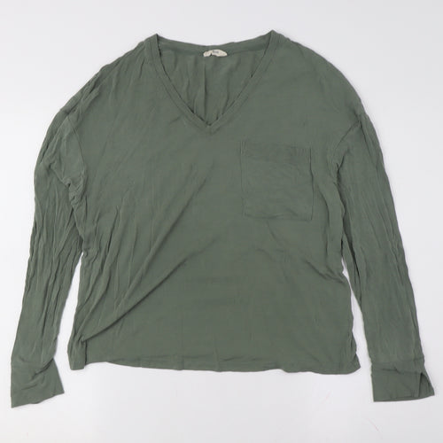 Hush Women’s Green Long Sleeve V-Neck T-Shirt, XS