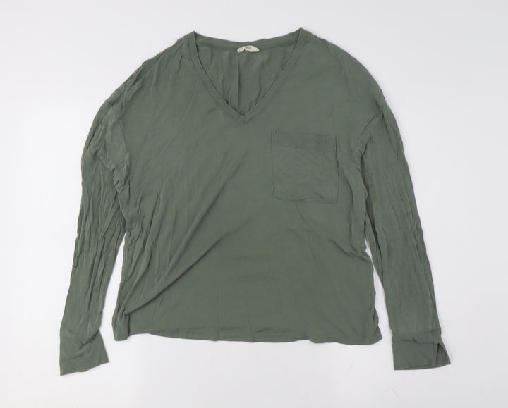 Hush Women’s Green Long Sleeve V-Neck T-Shirt, XS