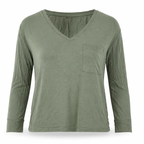 Hush Women’s Green Long Sleeve V-Neck T-Shirt, XS