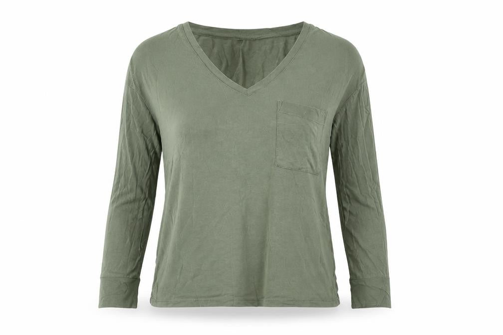 Hush Women’s Green Long Sleeve V-Neck T-Shirt, XS