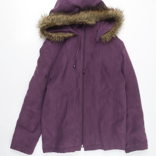 Elegante Women's Purple Hooded Jacket, Size 12, Mid-Length