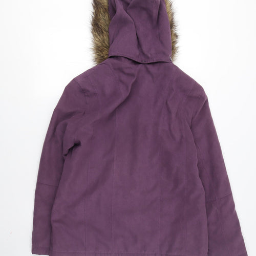 Elegante Women's Purple Hooded Jacket, Size 12, Mid-Length