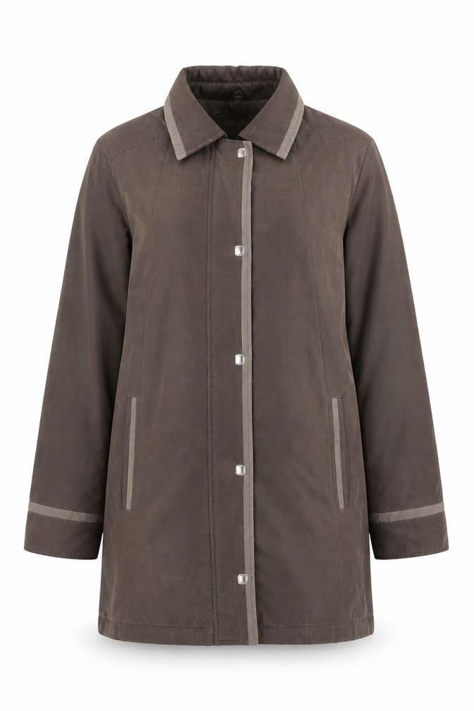 Front view of Elegance Women's Brown Overcoat, size 16