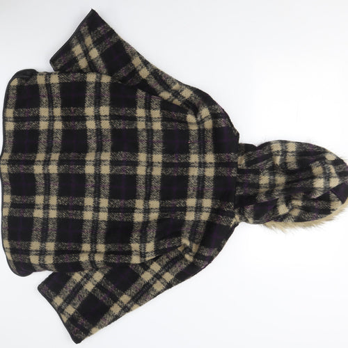 I Heart Next Women's Plaid Wool Hooded Cape, Size 12, Black/Beige