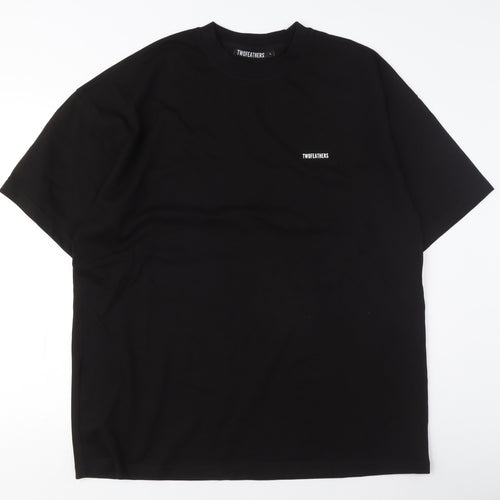 Twofeathers Men's Black Crew Neck T-Shirt L
