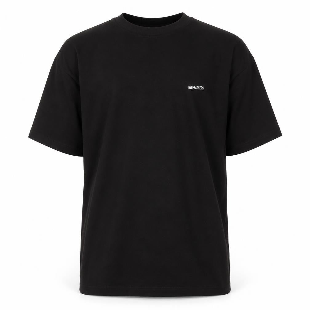 Front view of Twofeathers Men's Black Crew Neck T-Shirt L
