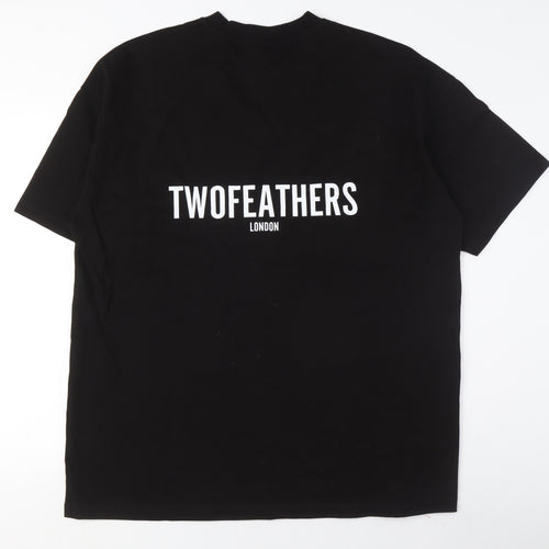 Twofeathers Men's Black Crew Neck T-Shirt L