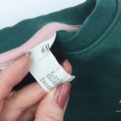 H&M Boys Green Graphic Print Pullover Sweatshirt