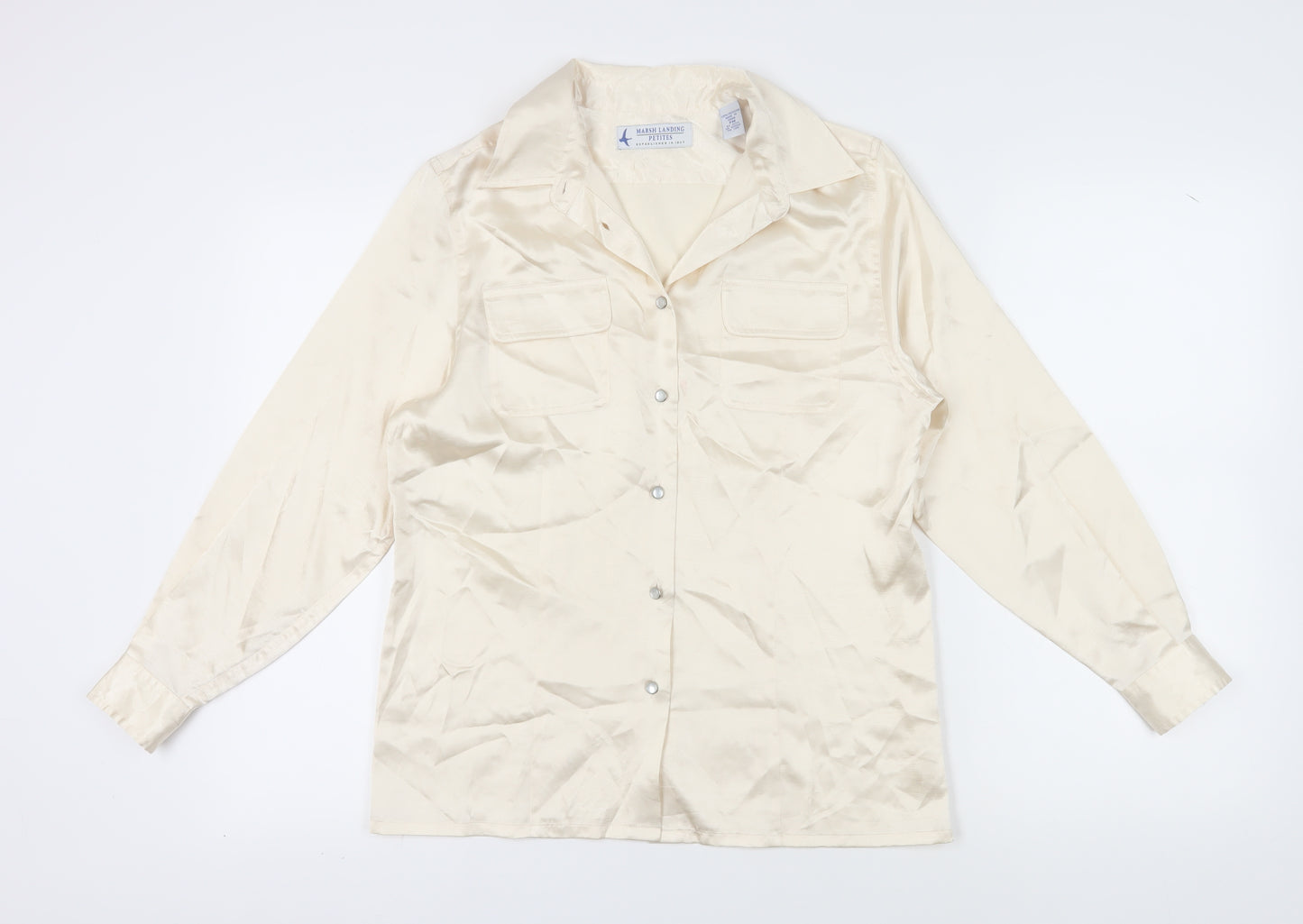 Marsh Landing Beige Women's Blouse Petite Size Collared Casual