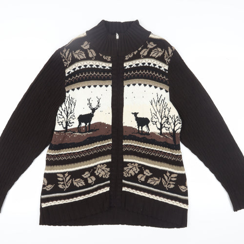 Parkhurst Women's Brown Animal Print Full Zip Jumper L